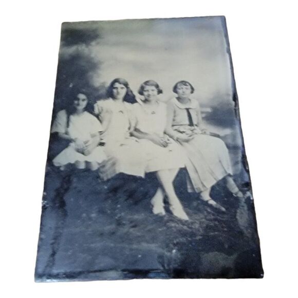 Sixth Plate Tintype, Daguerreotype of Group Of Girls Wearing Dresses scenic - Picture 1 of 4